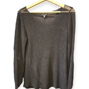 Eileen Fisher Black Loose Knit Scoop Neck Long Sleeve Sweater